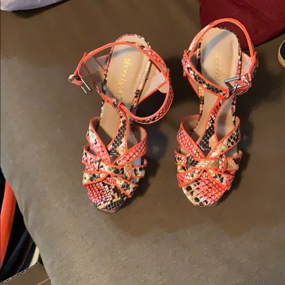 Orange snake print shoes